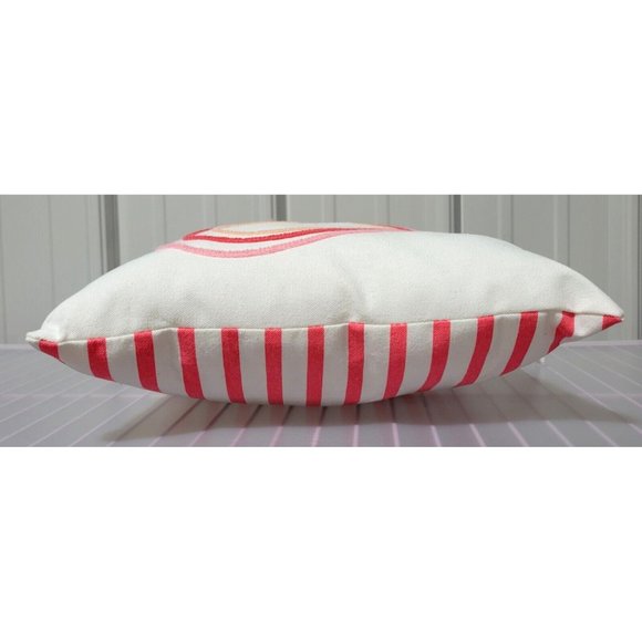 3 Ring Heart Embroidered Accent Throw Pillow White & Pink Striped 14" Square - Picture 3 of 6